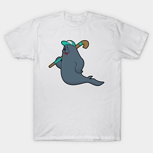Seal at Hockey with Hockey stick T-Shirt